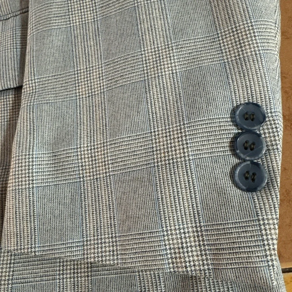True Vintage Palm Beach Blue Plaid Men's 3pc Suit 42L 38x33 USA Made Jacket Vest